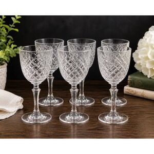 Baykal Crystal Water Goblets Set of 6 Diamond Cut Wine Glasses